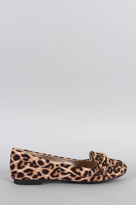 Warm Winter Series Qupid Leopard Metallic Embellished Loafer Flat