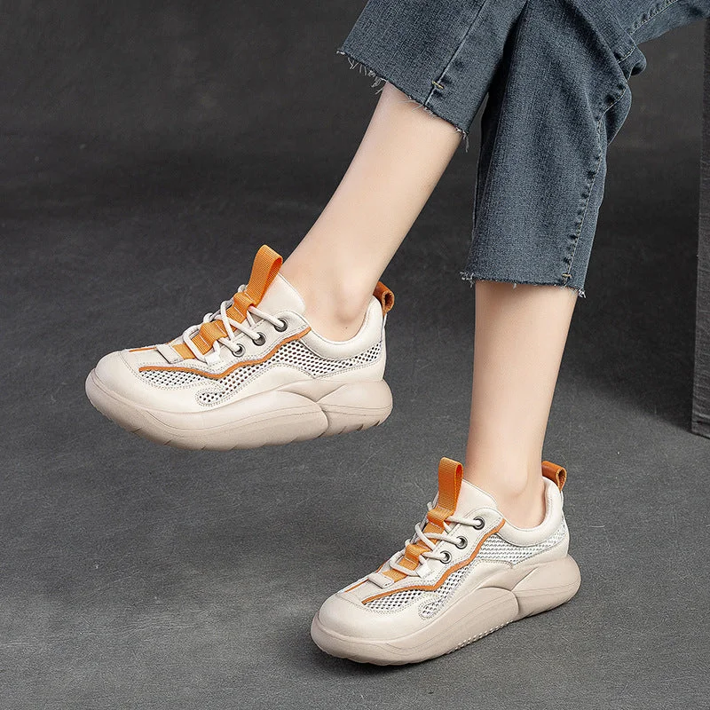 Relaxed And Casual Women Fashion Breathable Mesh Leather Casual Shoes