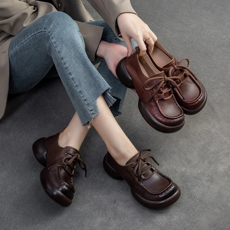 Elegant And Elegant Women Retro Leather Handmade Soft Casual Shoes