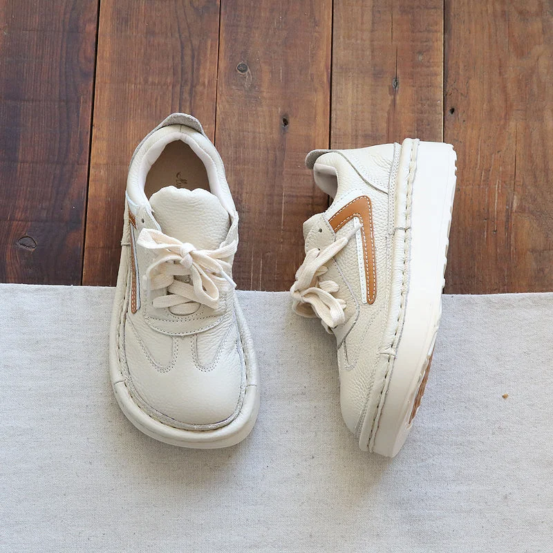 Street Style Women Casual Color Matching Patchwork Leather Shoes