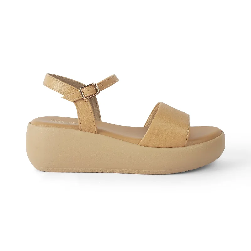 Design Perception Tresmode Impl Beige Women's Casual Wedge Heel Sandals