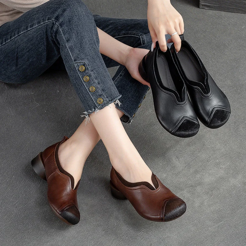 High-quality fabrics Women Retro Handcraft Patchwork Leather Casual Shoes