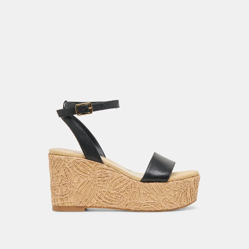 Party Wear TALISA WEDGES BLACK LEATHER