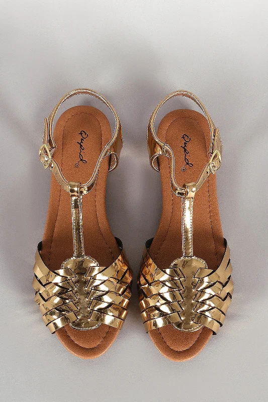 Single-shoulder Neck Design Qupid Metallic Peep Toe Fisherman Flat Sandal
