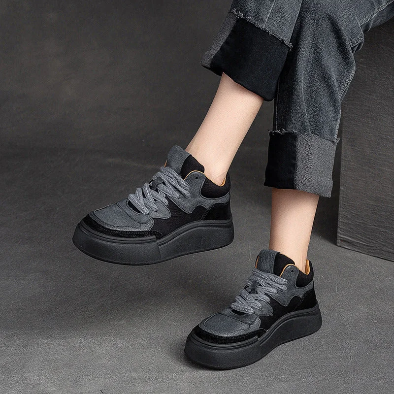 Alice style Women Retro Patchwork Thick Soled Casual Shoes