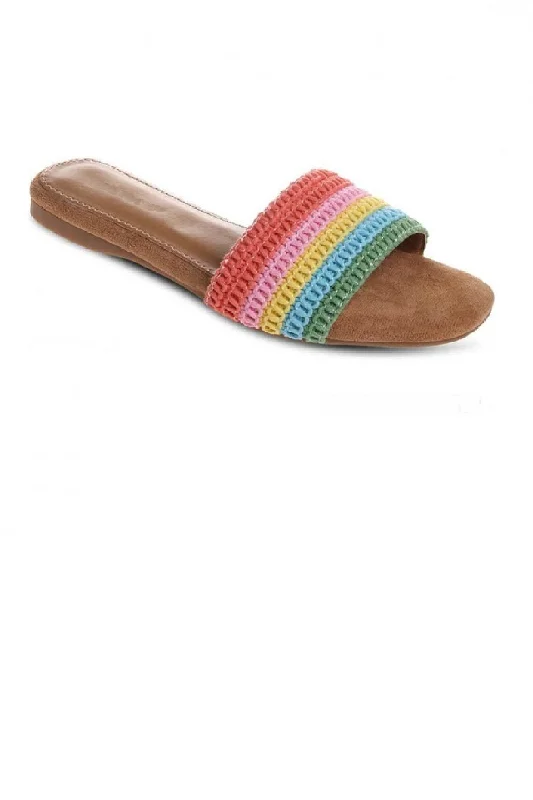 Casual And Versatile MULTI COLOUR FLAT SLIDER SANDAL WITH RAINBOW KNITTED FRONT STRAP