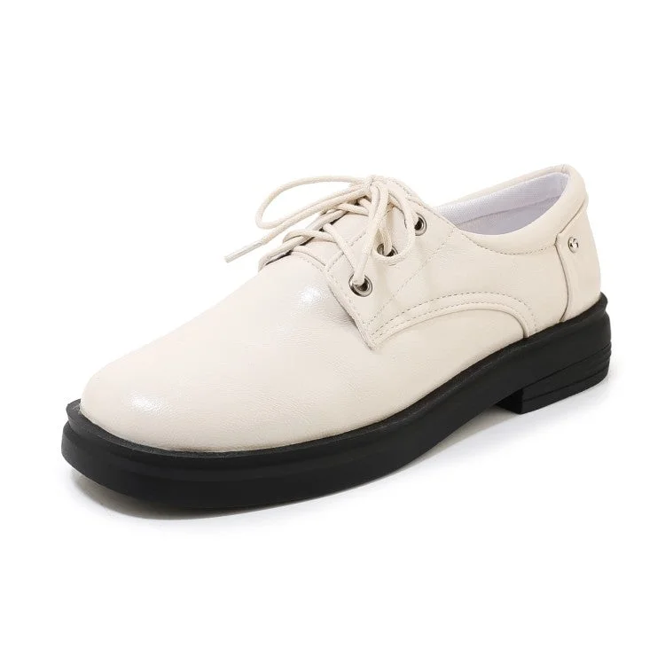 High-quality Fabrics Women's Solid Color Round Toe Lace Up on Flats Shoes