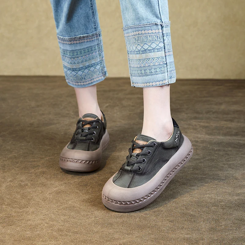 High-waisted pants style Women Retro Fashion Leather Casual Shoes