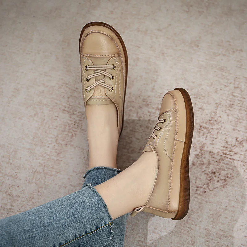 Celebrity Style Women Retro Leather Minimalist Soft Flat Casual Shoes