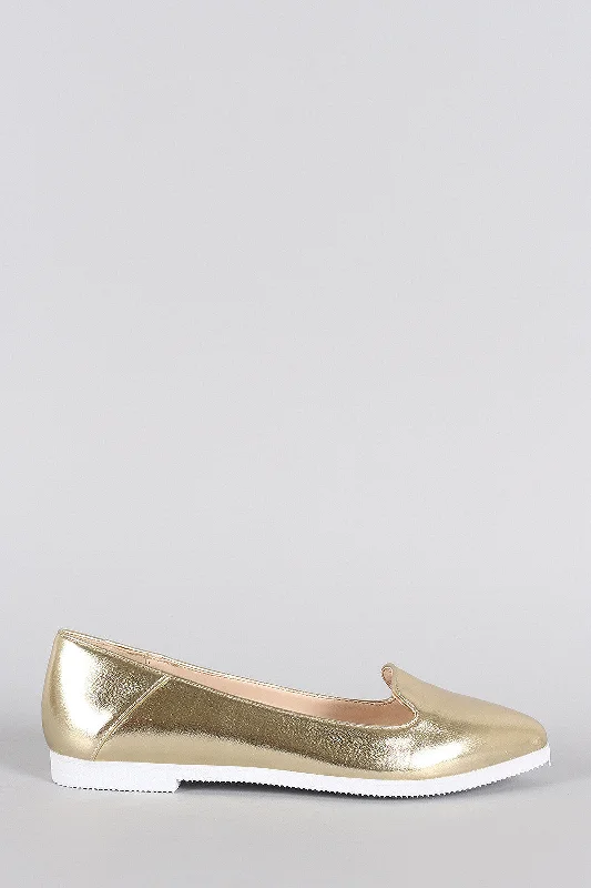 Sports Comfort Style Bamboo Metallic Pointy Toe Slip On Loafer Flat