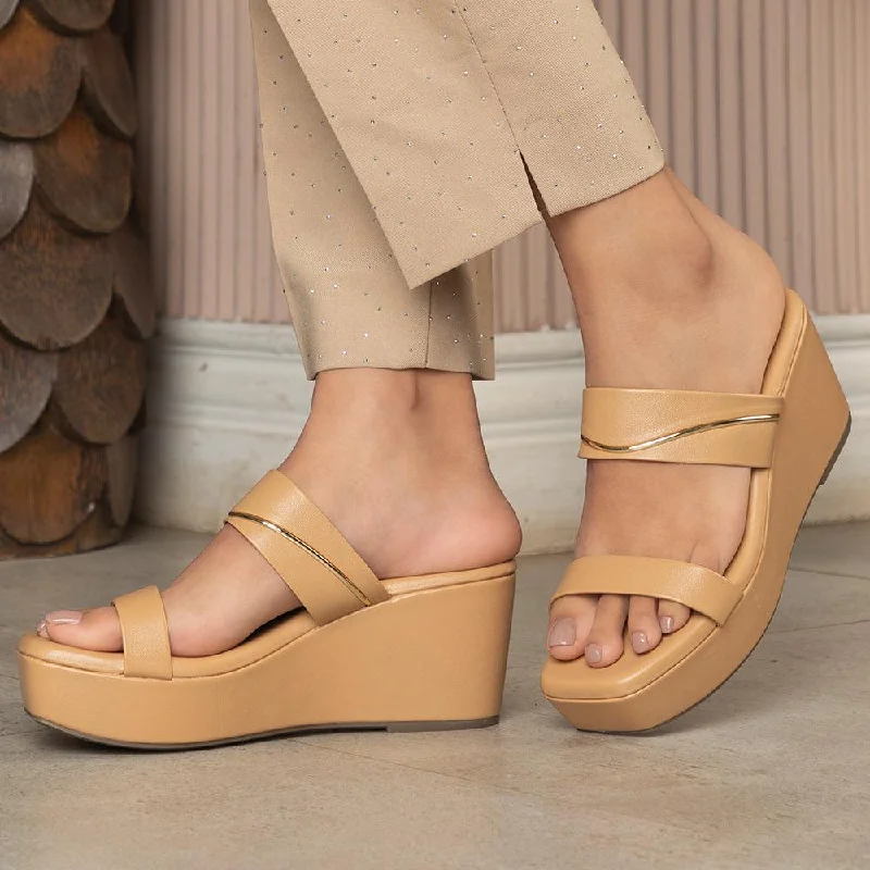 Noble Temperament The Fame Beige Women's Dress Wedge Sandals Tresmode