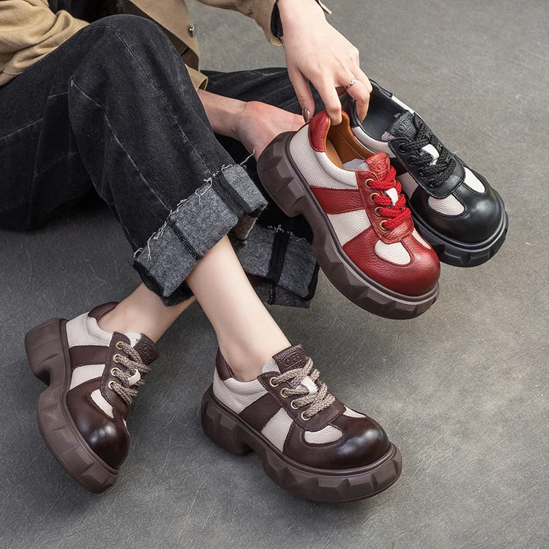Party Wear Women Retro Leather Patchwork Casual Shoes