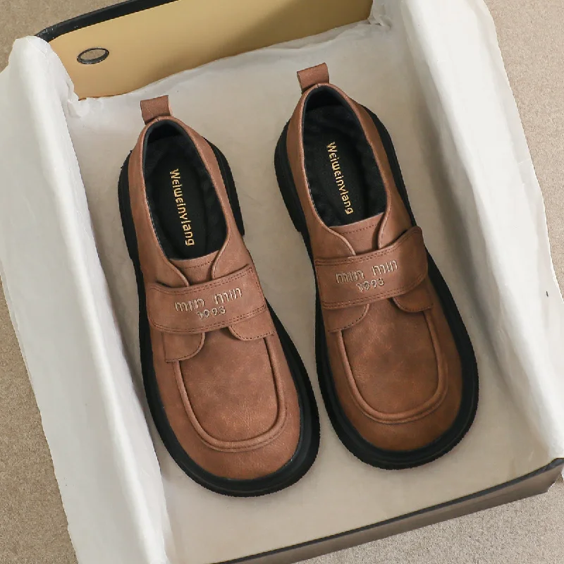 Fashionable And Versatile Women Retro Suede Minimalist Velcro Tape Casual Shoes