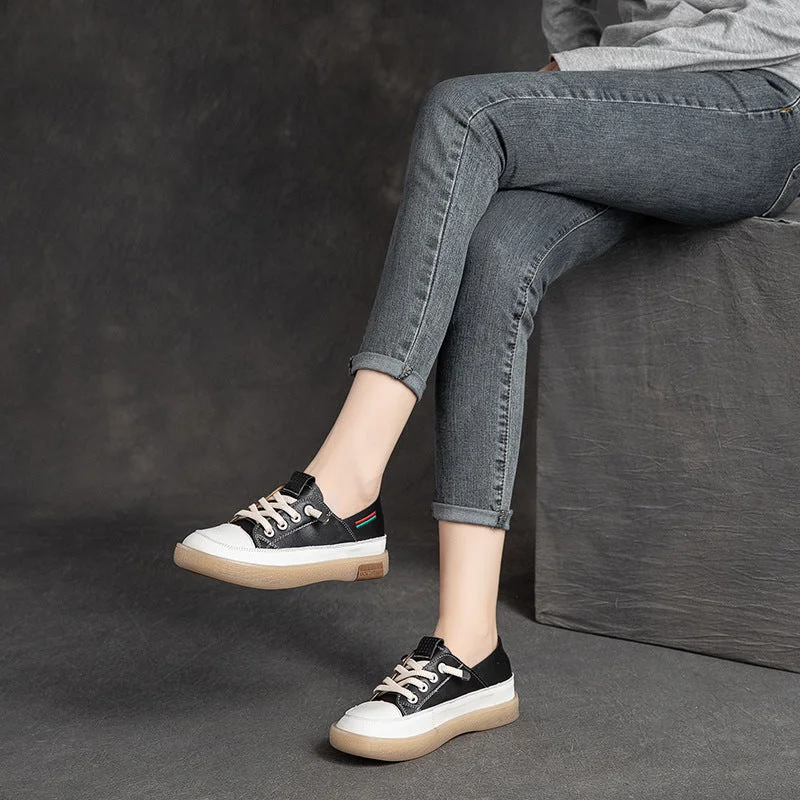 End Of The Year Women Stylish Leather Patchwork Flat Casual Shoes