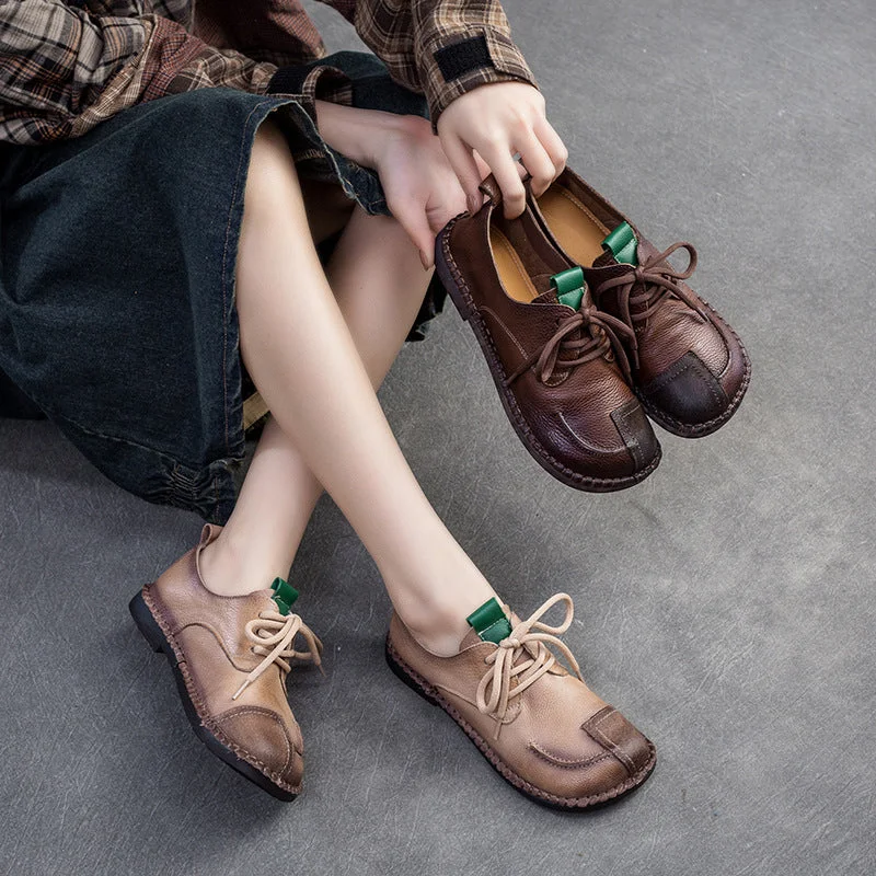 Affordable selection Women Retro Soft Leather Flat Casual Shoes