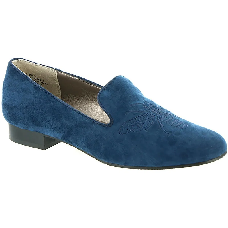 British casual Array Womens Queen Bee Suede Embroidered Smoking Loafers