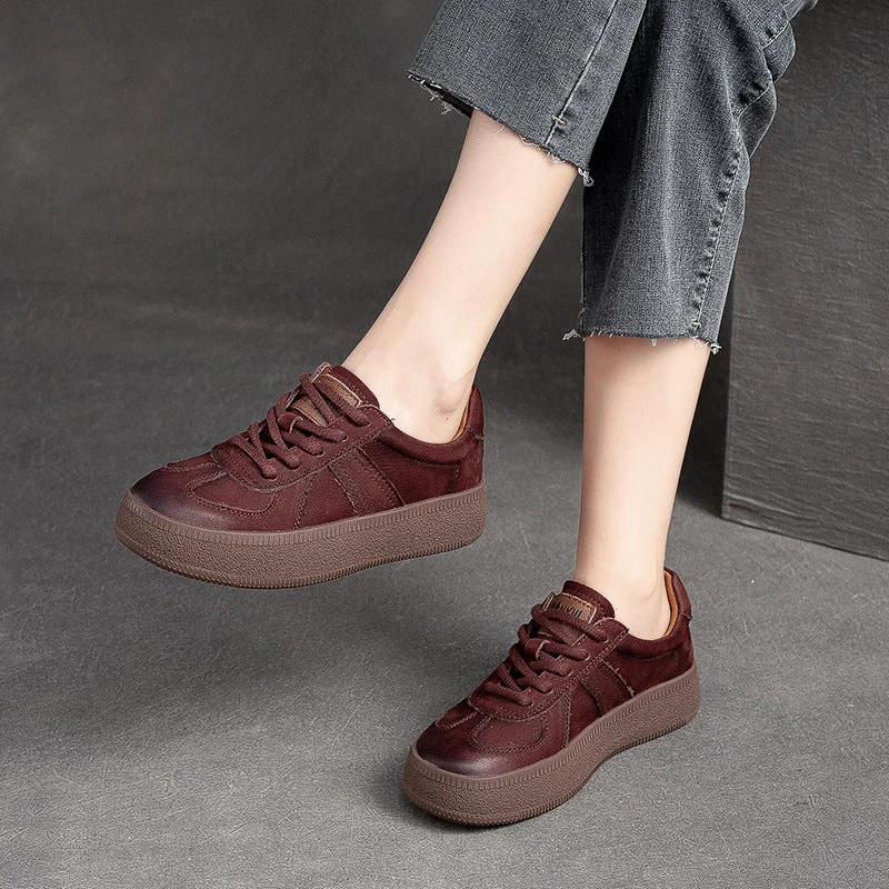 Extra long version Women Retro Patchwork Leather Flat Casual Shoes