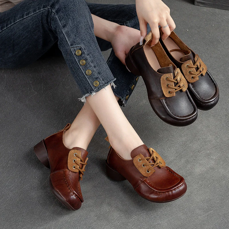 Multi-functional style Women Retro Handcraft Leather Low Heel Casual Shoes