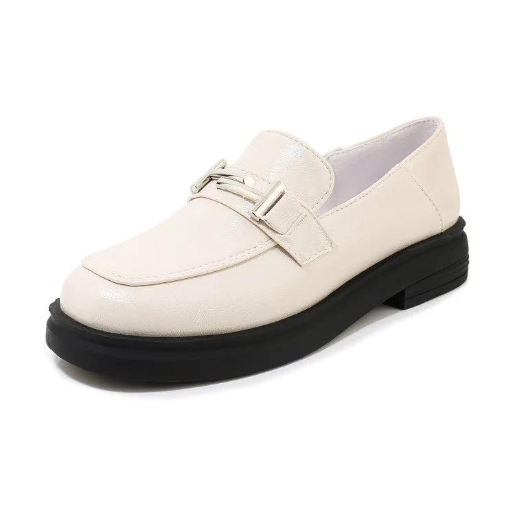 Denim Design Women's Solid Color Square Toe Metal Decor Slip on Flats Shoes