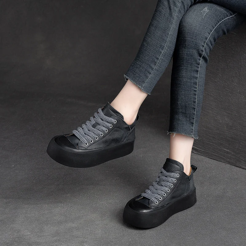 Trendy and versatile Women Retro Leather Thick Soled Casual Shoes