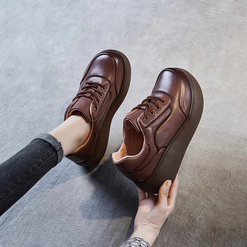 Sports Zipper Style Women Minimalist Retro Leather Platform Casual Shoes