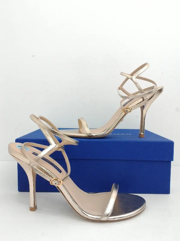 Unique Design Stuart Weitzman Women's Merida Palaa Pale Gold Leather Heeled Sandal Size 7.5 M