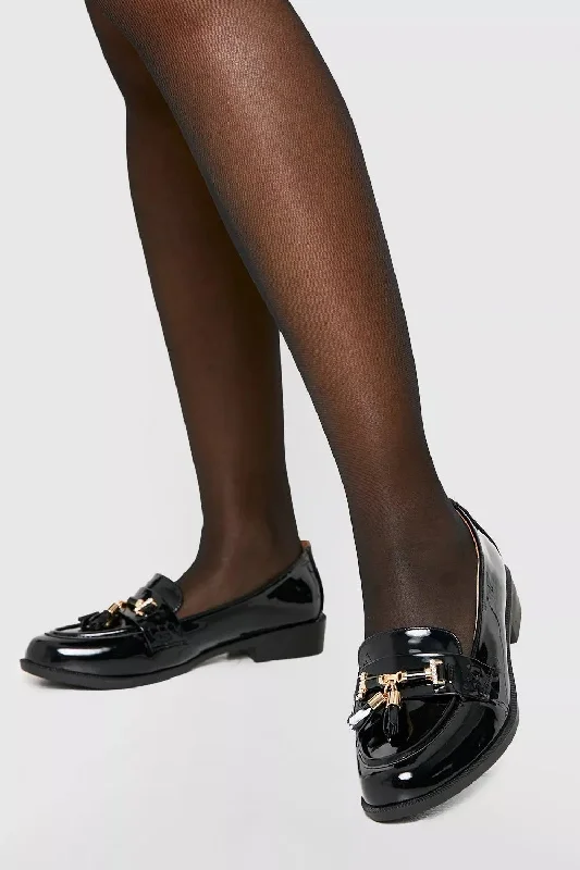 Designer Style Black Patent Horsebit Tassel Loafers