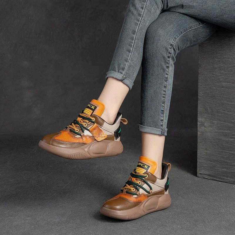 Fashionable and casual Women Fashion Patchwork Leather Casual Shoes