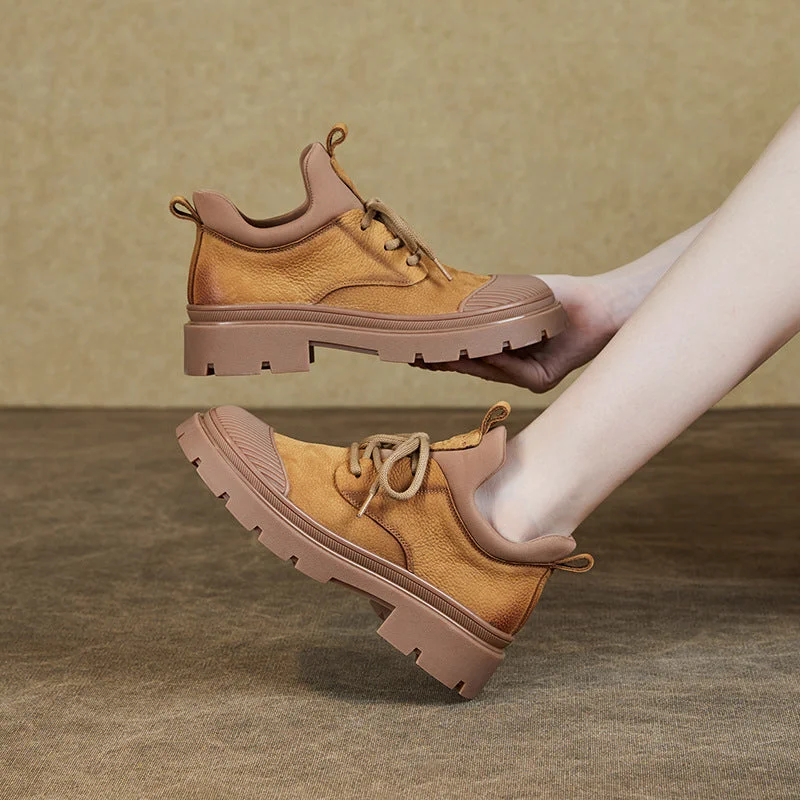 Letter embroidery Women Retro Stylish Leather Casual Shoes