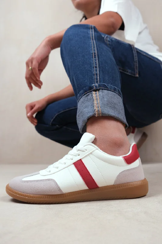 High-quality Fabrics PACE CONTRAST PANEL LACE UP GUM SOLE TRAINERS IN RED