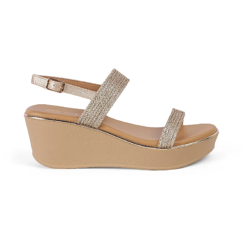 Bottom And Versatile Tresmode Adola Gold Women's Dress Wedge Sandals