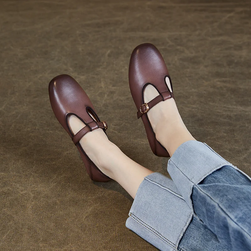 Printed pattern Women Retro Minimalist Leather Buckle Casual Shoes