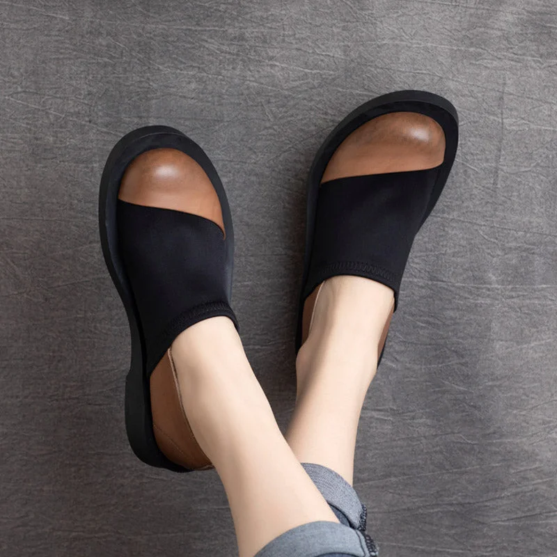 Comfortable and simple Women Retro Leather Elastic Casual Shoes