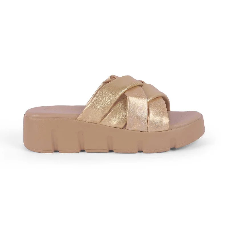Lazy Style Tresmode Stroco Gold Women's Dress Chunky Sole Wedges