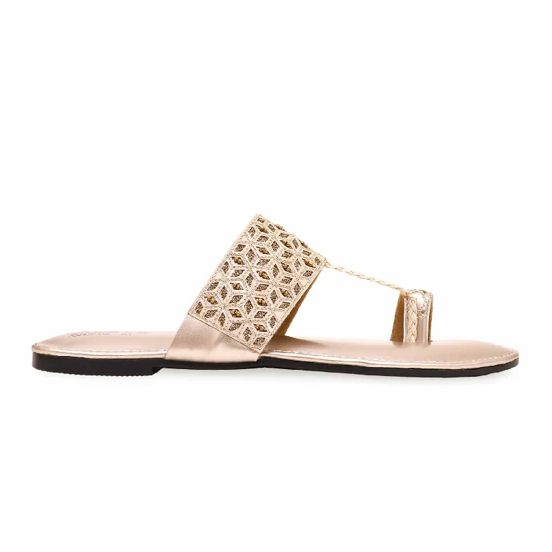 Floral Prints Golden Ethnic Chappal EC0176