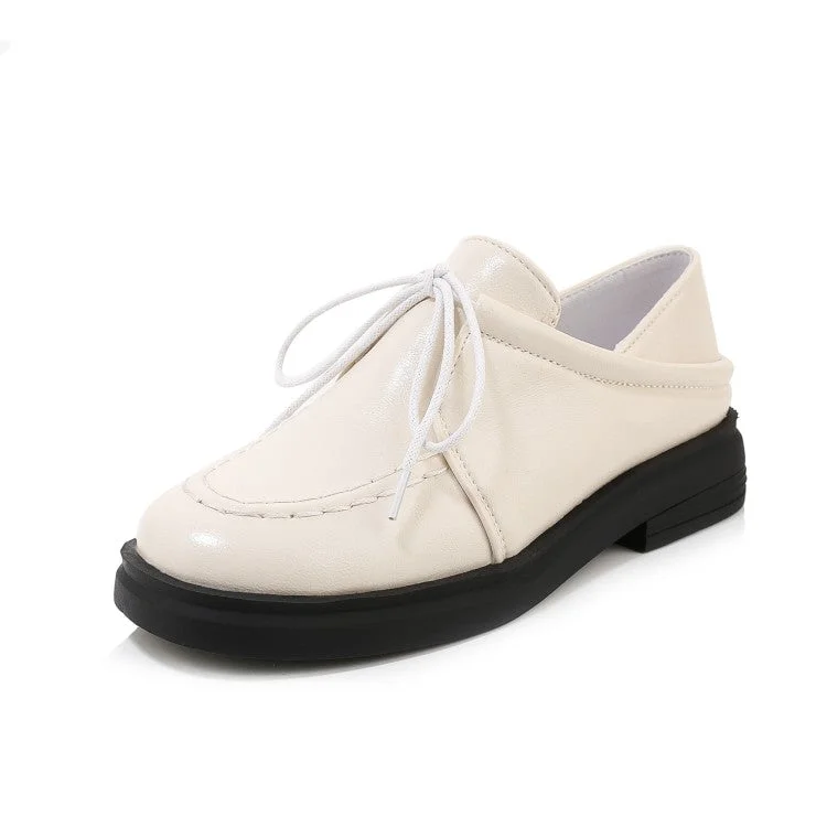 Sweet breath Women's Solid Color Lace Up Stitching Slip on Flats Platform Shoes