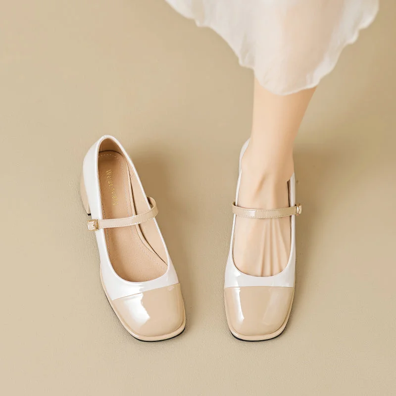 Sports And Leisure Women Stylish Casual Glossy Chunky Heel Mary Jane Shoes