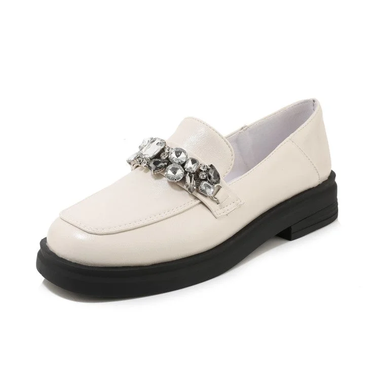 Classic style Women's Square Toe Solid Color Rhinestone Chains Shallow Slip on Flats Shoes