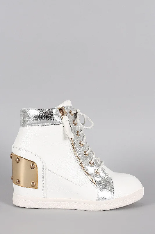 Classic Series Studded High Top Lace Up Wedge Sneaker