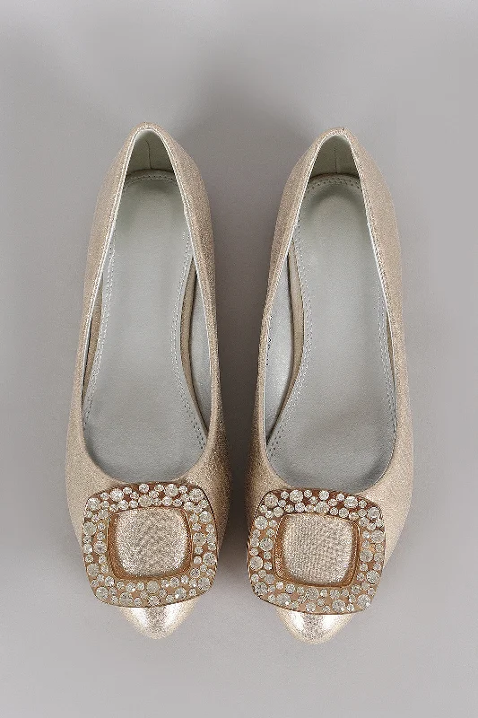 Multi-functional style Princess Metallic Embellished Pointy Toe Flat