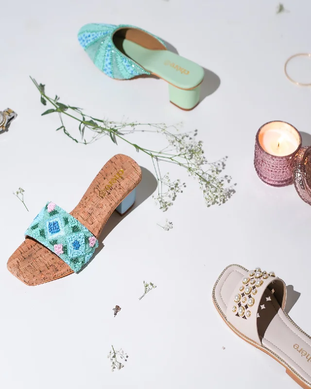 Sports Fitness Wear Ocean Hues Embellished Block Heels for Women