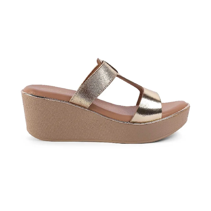 British casual Tresmode Miglo Gold Women's Dress Wedge Sandals