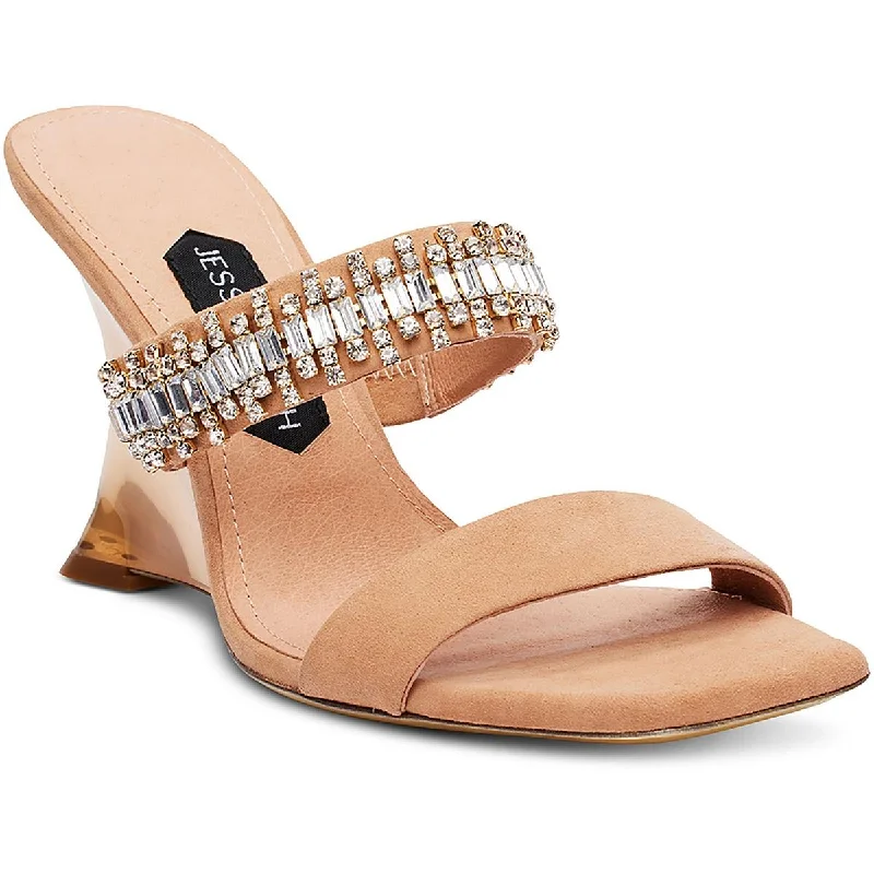 Cool Breeze At Night Jessica Rich Womens Gem Wedge Leather Open Toe Mule Sandals