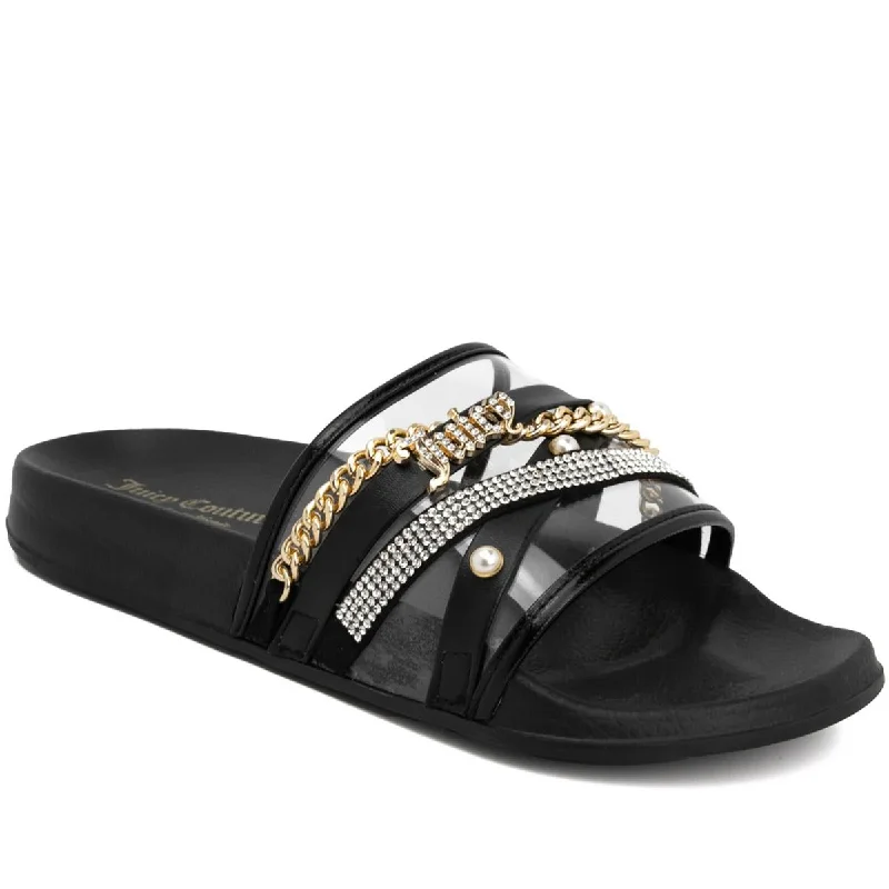 Noble Temperament Juicy Couture Womens STYX Faux Leather Embellished Slide Sandals