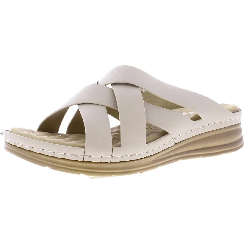 Printing decoration Siketu Womens Faux Leather Slip-On Slide Sandals