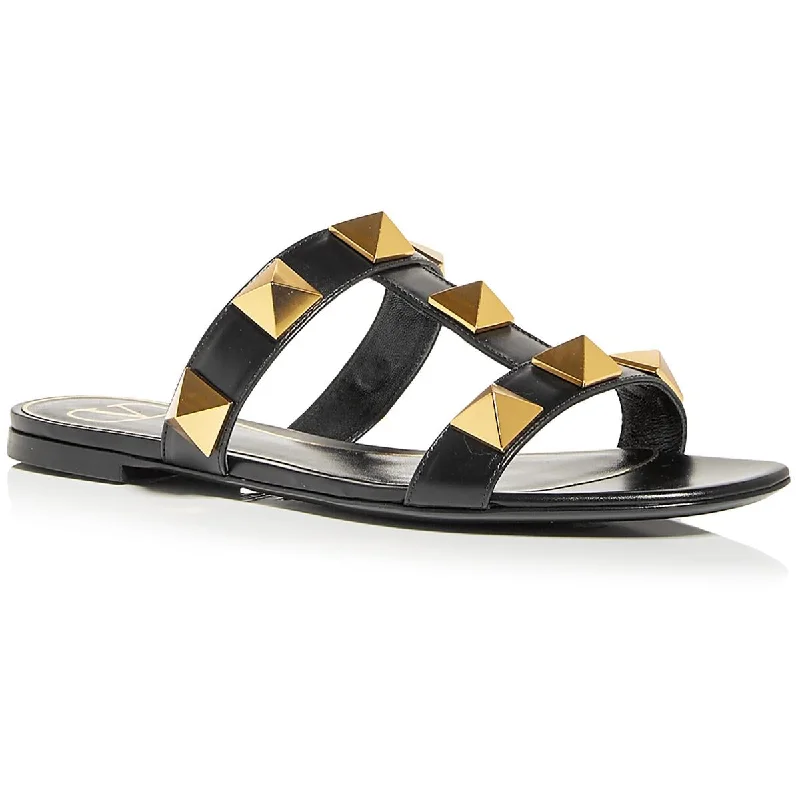 Lazy Style Valentino Garavani Womens Leather Studded T-Strap Sandals